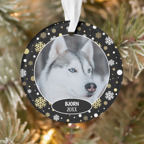 Custom Cute Pet Photo 1st Christmas On Snowflakes Ornament