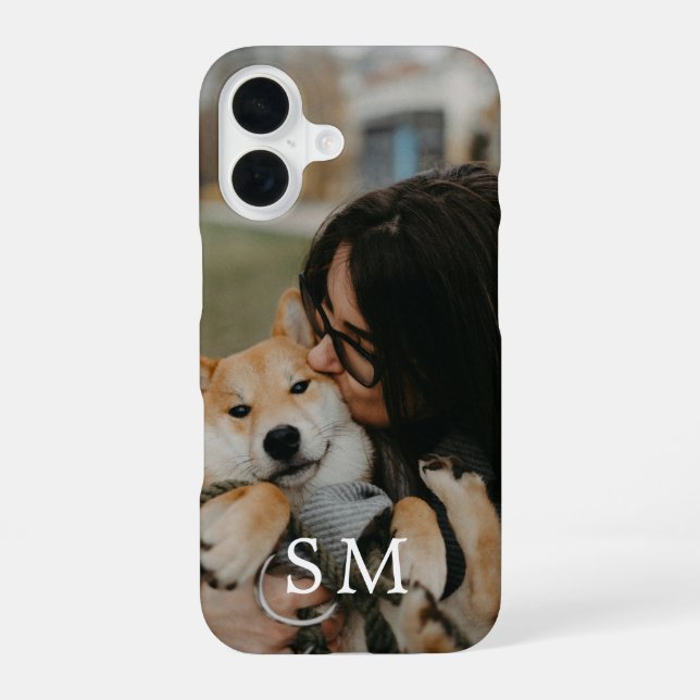 Custom Cute Pet Photo and Monogram Initial iPhone Case (Back)