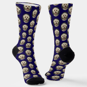 Custom Cute Pet Photo Pattern Dark Blue Socks