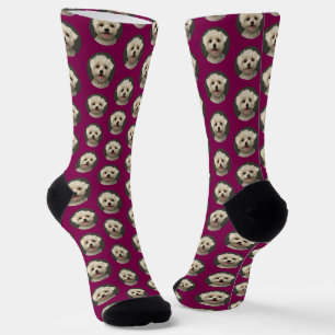 Custom Cute Pet Photo Pattern Wine Merlot Socks
