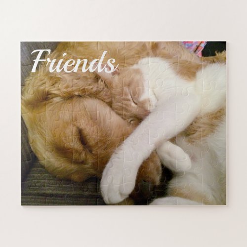 Custom cute photo Friends cat and dog sleeping Jigsaw Puzzle