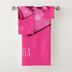 Custom Cute Pink Bow Coquette Girls Bath Towel Set