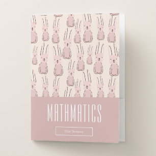 Custom Cute Pink Bunny Pattern School Subject Pocket Folder