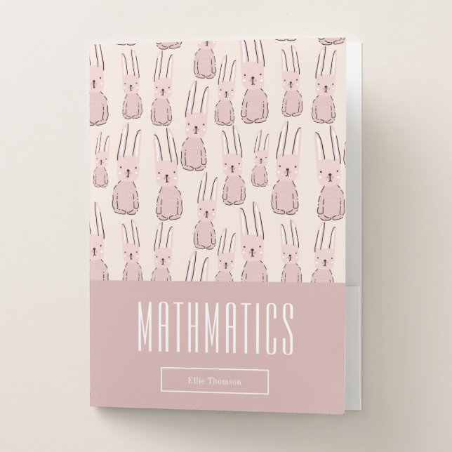 Custom Cute Pink Bunny Pattern School Subject Pocket Folder (Front)