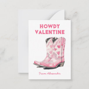 Custom Cute Pink Cowboy Boot Howdy Valentine's  Note Card