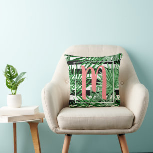 Custom Cute Pink Flamingoes Palm Leafs Pattern Throw Pillow