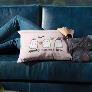 Custom Cute Pink Friendly Ghosts Spooky Season Lumbar Pillow
