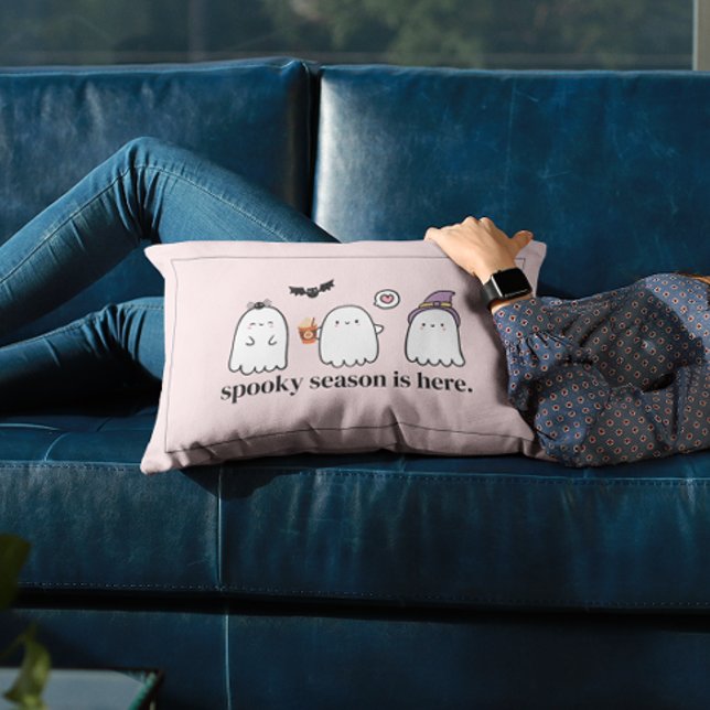 Custom Cute Pink Friendly Ghosts Spooky Season Lumbar Pillow (Creator Uploaded)