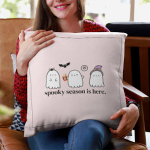 Custom Cute Pink Friendly Ghosts Spooky Season Throw Pillow