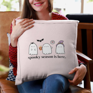 Custom Cute Pink Friendly Ghosts Spooky Season Throw Pillow