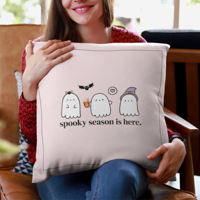Custom Cute Pink Friendly Ghosts Spooky Season Throw Pillow (Creator Uploaded)