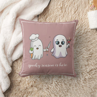 Custom Cute Pink Friendly Ghosts Spooky Season Throw Pillow