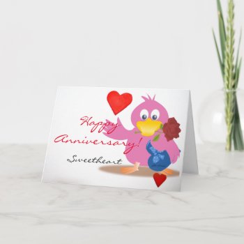 Custom Cute Pink Happy Anniversary Love Bird Card by CreativeMastermind at Zazzle