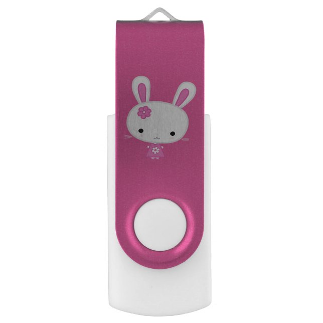 Custom Cute Pink Kawaii Bunny USB Flash Drive (Front Vertical)