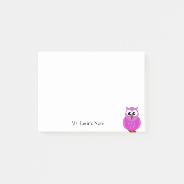 Custom Cute Pink Owl Cartoon Note (Front)