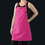 Custom cute pink & white polka dot pattern cooking apron<br><div class="desc">Custom cute hot pink and white polka dots pattern kitchen Apron. Custom cooking and baking aprons for women and men. Personalized with your name or funny quote. Pretty fashion print design with elegant typography template. Create your own unique Birthday party gift for cute mom, bride, dad, father, mother, wife, daughter,...</div>