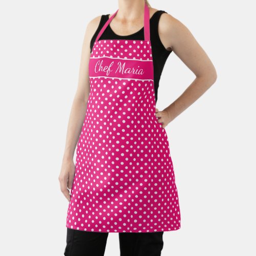 Custom cute pink  white polka dot pattern cooking apron