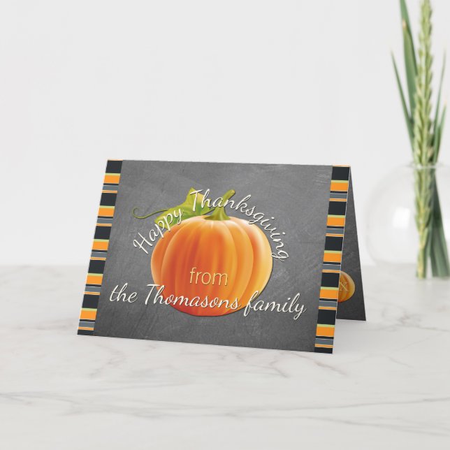 Custom Cute Pumpkin Orange Green Stripes Pattern Card (Front)
