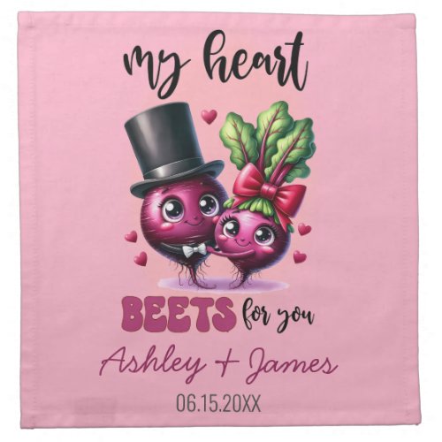 Custom Cute Purple Beet Couple Wedding Cloth Napkin