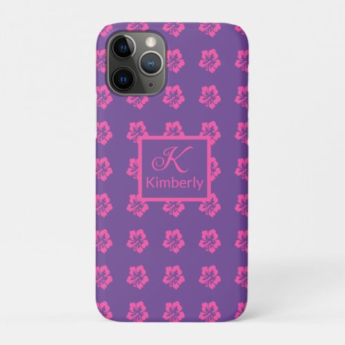 Custom Cute Purple  Floral Pink Hibiscus Flowers  iPhone 11 Pro Case