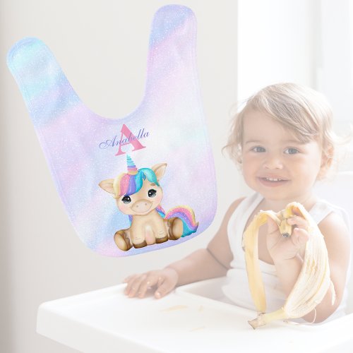 Custom Cute Purple Girly Baby Unicorn  Baby Bib