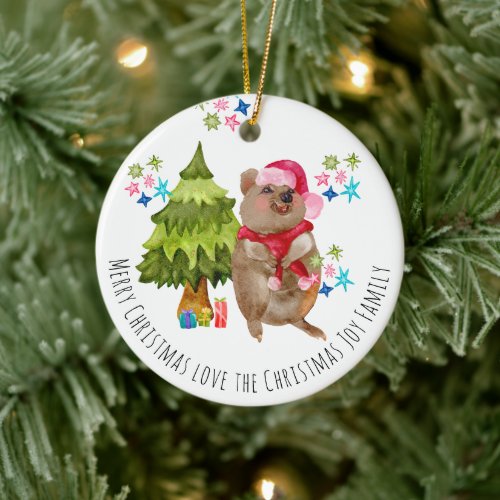 Custom Cute Quokka Christmas Ceramic Ornament