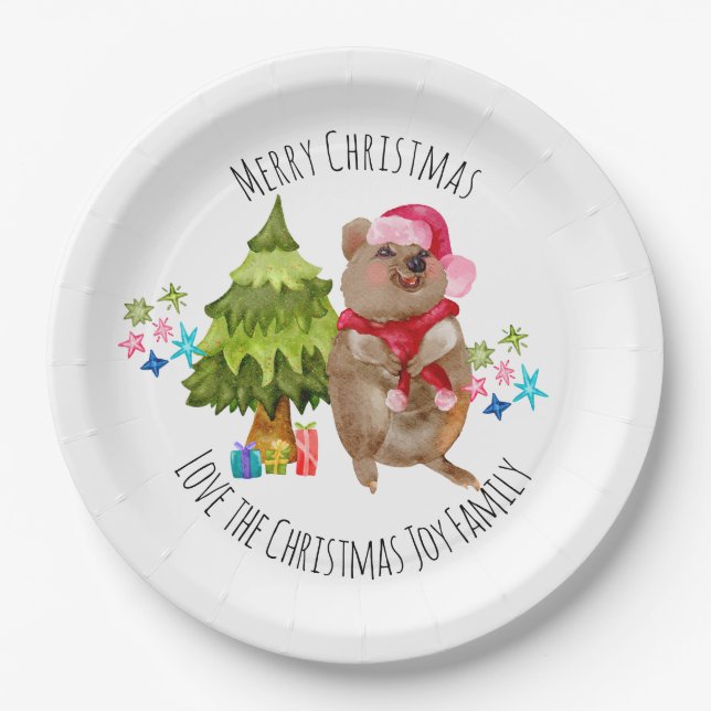 Custom Cute Quokka Christmas Paper Plates (Front)