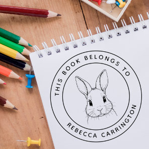 Custom Cute Rabbit This Book Belongs To Kid's Name Rubber Stamp
