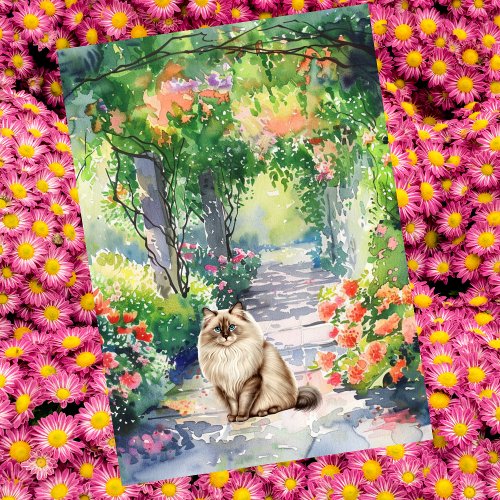 Custom Cute Ragdoll Cat Summer Garden Birthday Card