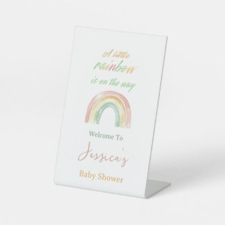 Custom Cute Rainbow Baby Shower Welcome Pedestal Sign