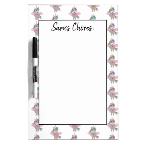 Custom Cute Rainbow Unicorn Design Kids Girl Dry Erase Board