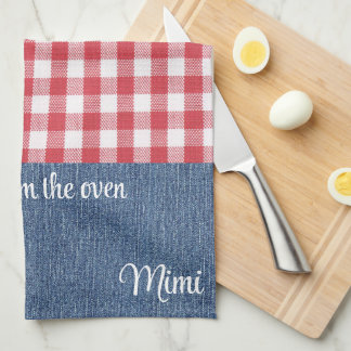 Custom Cute Red & White Check Blue Denim Kitchen Towel