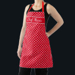 Custom cute red & white polka dots pattern kitchen apron<br><div class="desc">Custom cute red and white polka dots pattern kitchen Apron. Custom cooking and baking aprons for women and men. Personalized with your name or funny quote. Pretty fashion print design with elegant typography template. Create your own unique Birthday party gift for cute mom, bride, dad, father, mother, wife, daughter, sister,...</div>