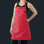 Custom cute red & white polka dots pattern kitchen apron<br><div class="desc">Custom cute red and white polka dots pattern kitchen Apron. Custom cooking and baking aprons for women and men. Personalized with your name or funny quote. Pretty fashion print design with elegant typography template. Create your own unique Birthday party gift for cute mom, bride, dad, father, mother, wife, daughter, sister,...</div>