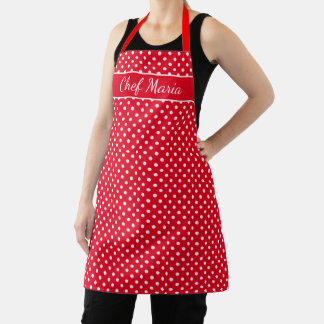 Custom cute red & white polka dots pattern kitchen apron