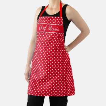 Custom Cute Red & White Polka Dots Pattern Kitchen Apron by backgroundpatterns at Zazzle