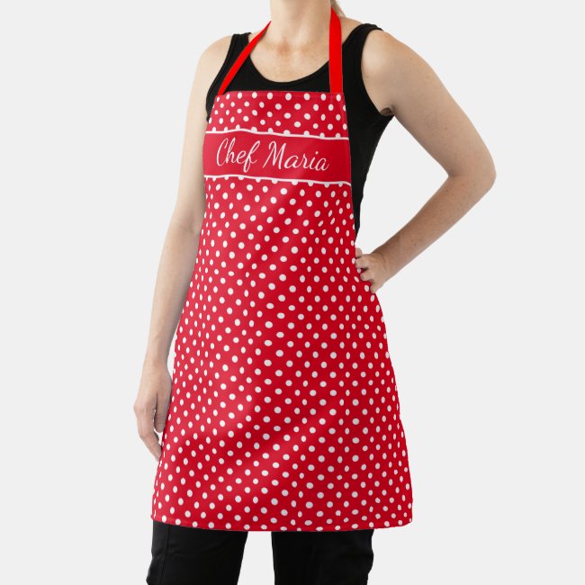 Custom cute red & white polka dots pattern kitchen apron