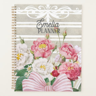 Custom cute retro floral Stripes Teacher chic Planner