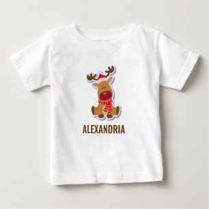 Custom cute Rudolph reindeer Santa Claus Christmas Baby T-Shirt