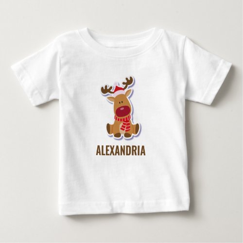 Custom cute Rudolph reindeer Santa Claus Christmas Baby T_Shirt