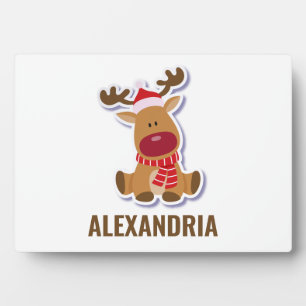 Custom cute Rudolph reindeer Santa Claus Christmas Plaque