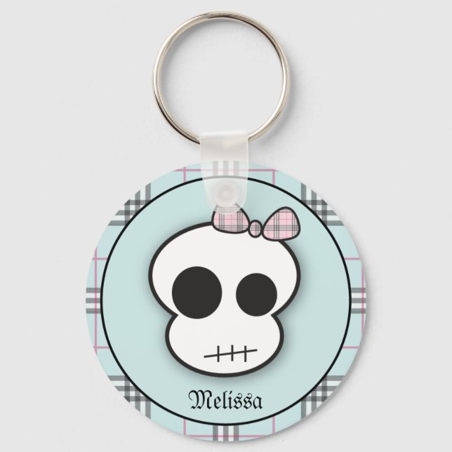 Custom Cute Scary Skull: Teal Keychain (Front)