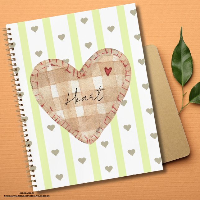 Custom cute script Lovely girly hearts Green Notebook (Pretty script, custom text. Heart pattern notebook for girls.)