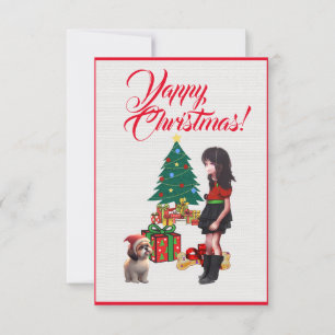 Custom Cute Shih Tzu With Girl Xmas Card