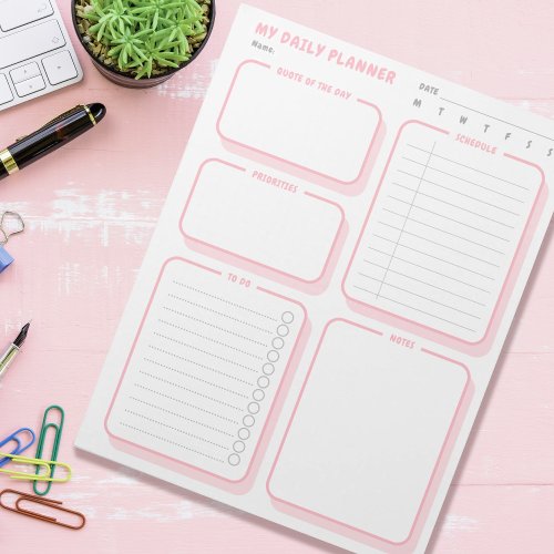 Custom Cute Simple Blush Undated Daily Planner Notepad