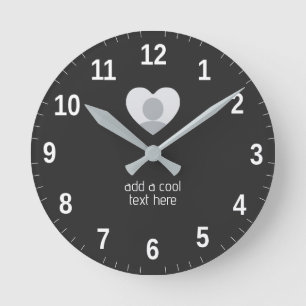Custom Cute Simple Heart Photo and Text Round Clock