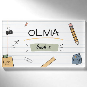 Custom Cute Sketch Doodles Kids Back To School Name Tag
