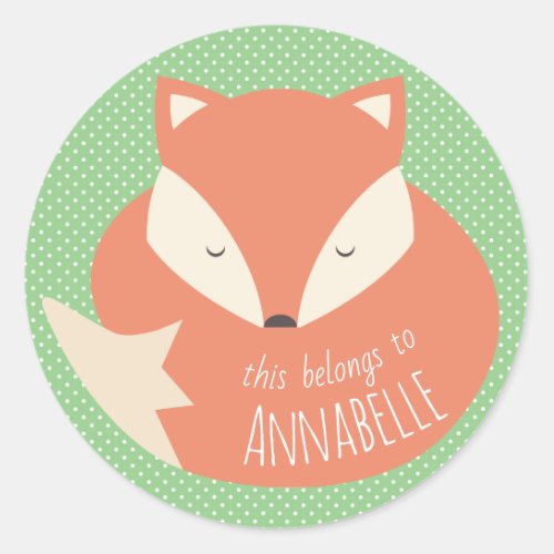 Custom Cute Sleeping Fox Classic Round Sticker