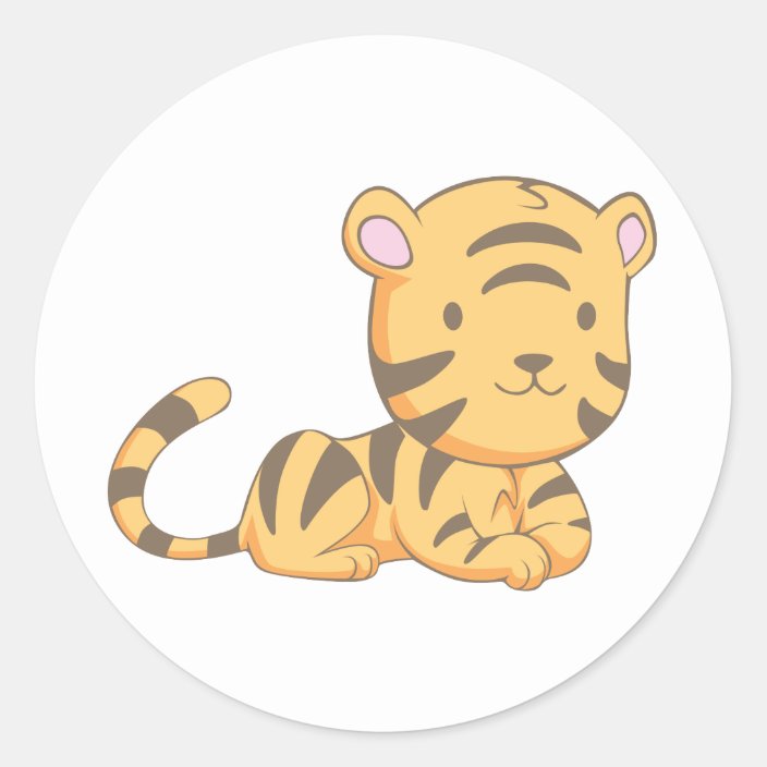Custom Cute Smiling Cartoon Baby Tiger Cub Classic Round Sticker Zazzle Com