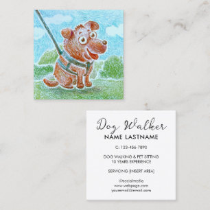 Custom Cute Smiling Dog Walking Sitting Service Square Business Card